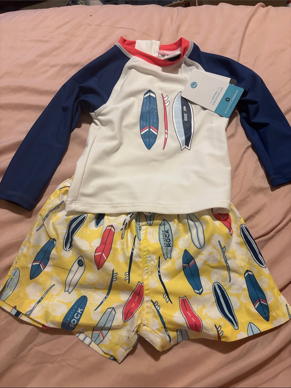 Snapperrock Navy & Yellow Surf Rash Guard Set